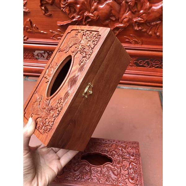 Hộp đựng khăn giấy ăn gỗ hương hình chữ nhật kích thước 25*14*10