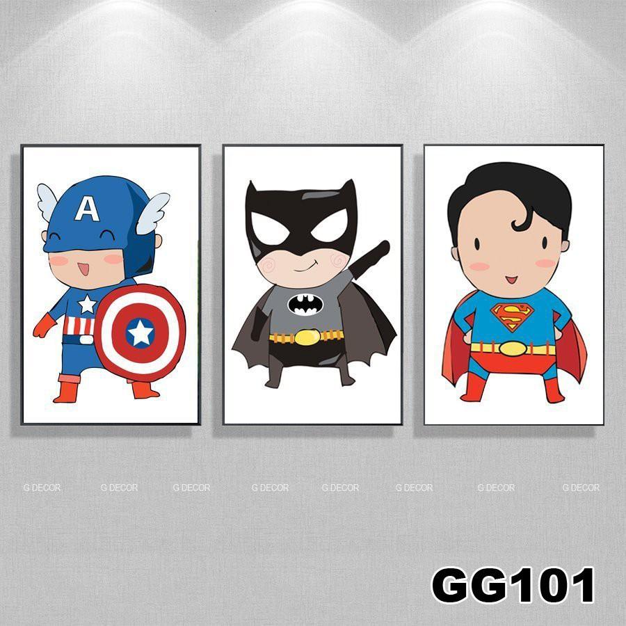 Tranh treo tường canvas 3 bức phong cách hiện đại Bắc Âu 101, tranh anime trang trí phòng cho bé, phòng khách, phòng ngủ
