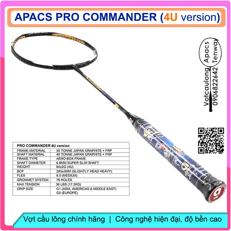 Vợt cầu lông Apacs Pro Commander 4U – Vợt thân đũa chống cản gió, chuyên công cao cấp