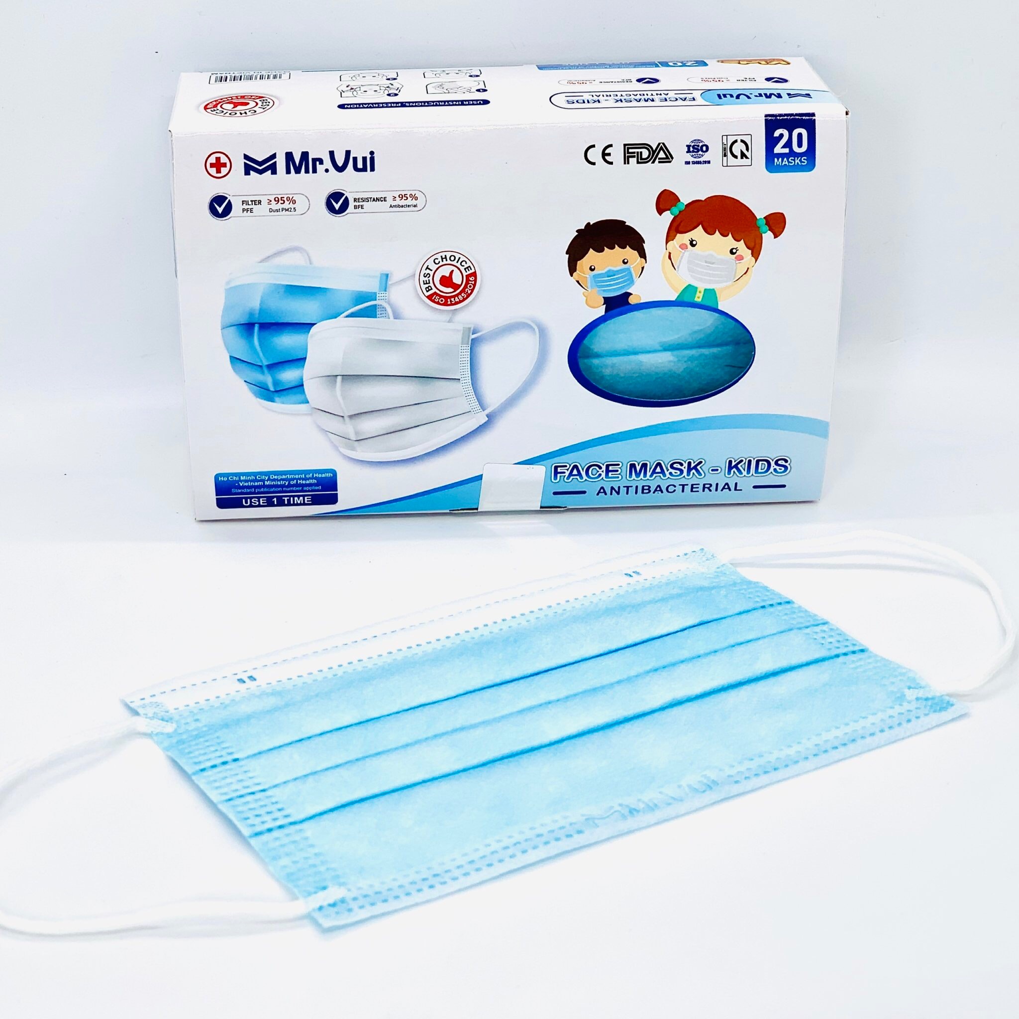 KHẨU TRANG Y TẾ 4 LỚP CHO TRẺ EM Mr.VUI - VẢI KHÔNG DỆT KHÁNG KHUẨN – HỘP 20 CÁI – XANH