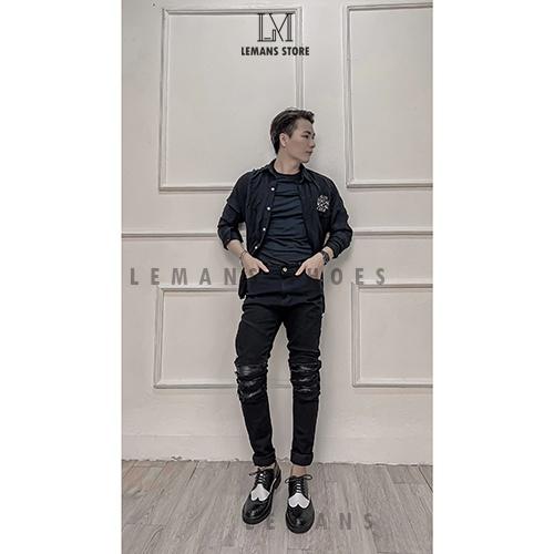 Giày Tây Nam Công Sở Cao Cấp Derby Wingtip LEMANS Black White Bảo Hành 24 Tháng
