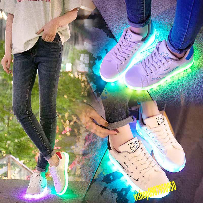 GIÀY PHÁT SÁNG LÔNG VŨ XANH - 8 CHẾ ĐỘ SÁNG 7 MÀU mã UD857