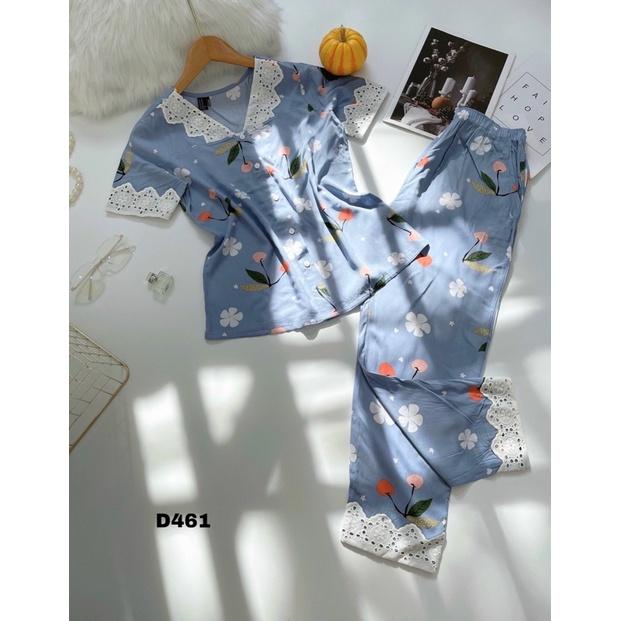 Pyjama Quần Dài Tay Ngắn Phối Ren Tole Lanh 40-68kg