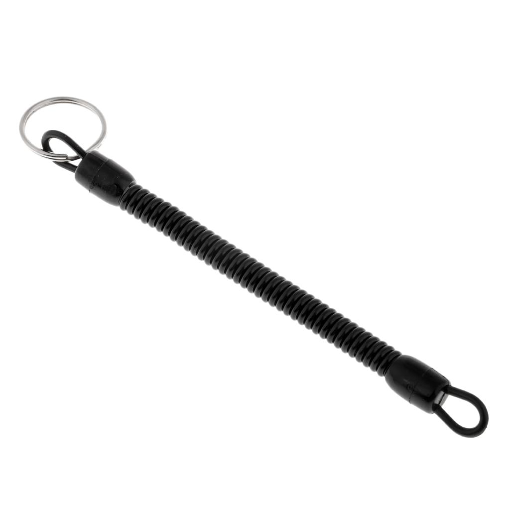 Steel Wire Fishing Coiled Lanyard w/ Magnetic Net Release & Buckle Black