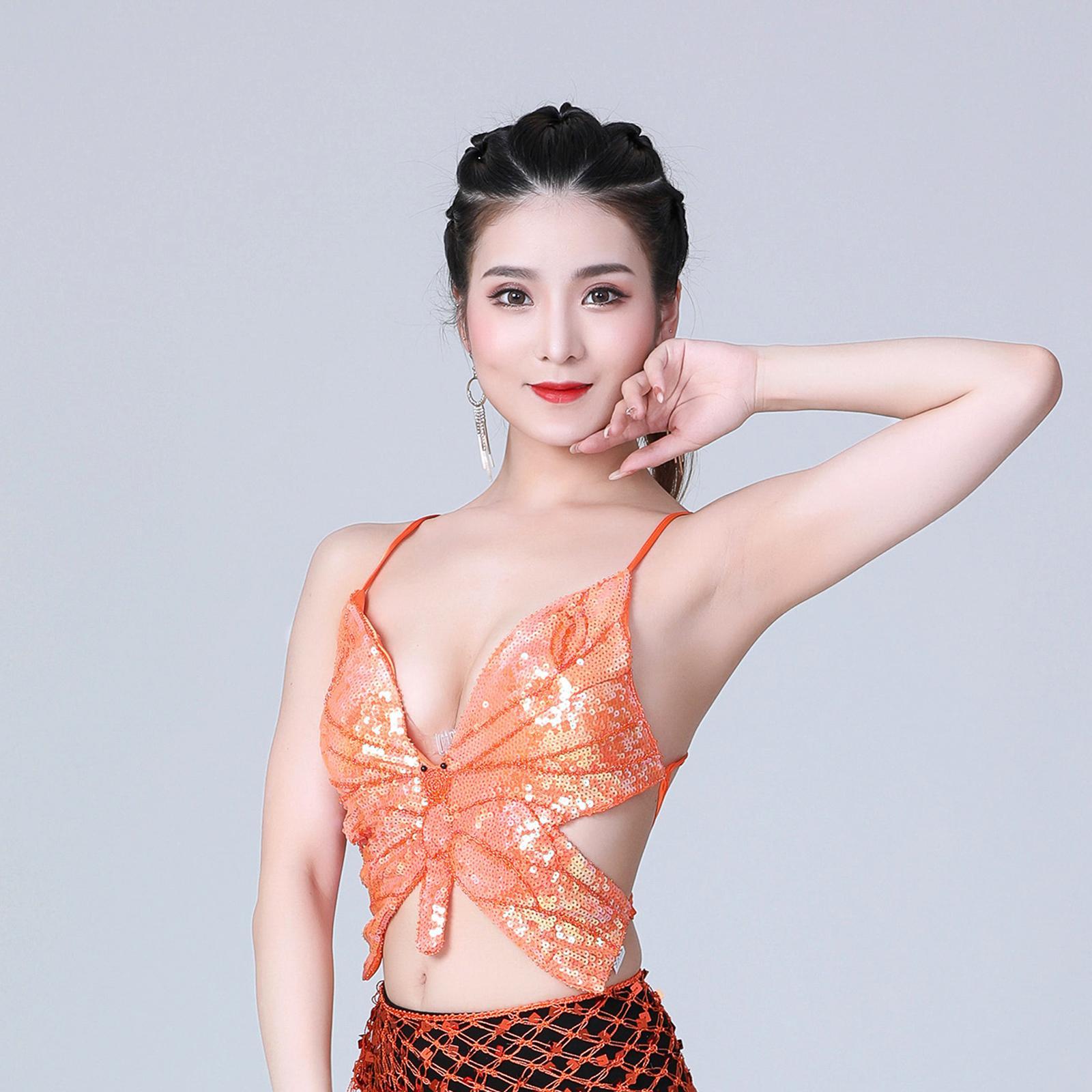 Sequin Butterfly Crop Top Halloween Party Belly Dance Club Rave