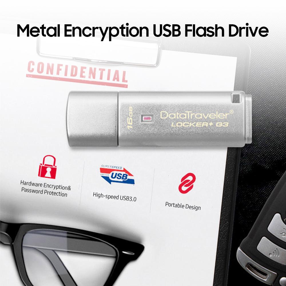 Kingston DTLPG3 8GB USB3.0 U Disk High Speed Metal USB Flash Drive with 256-bit AES Hardware Encryption Password