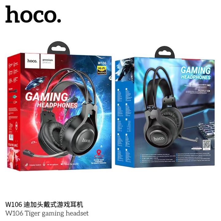 Tai nghe chơi game có dây Hoco W106 Gaming Headphone, với khả năng kết nối âm thanh stereo 3.5mm, micrô linh hoạt - Hàng chính hãng