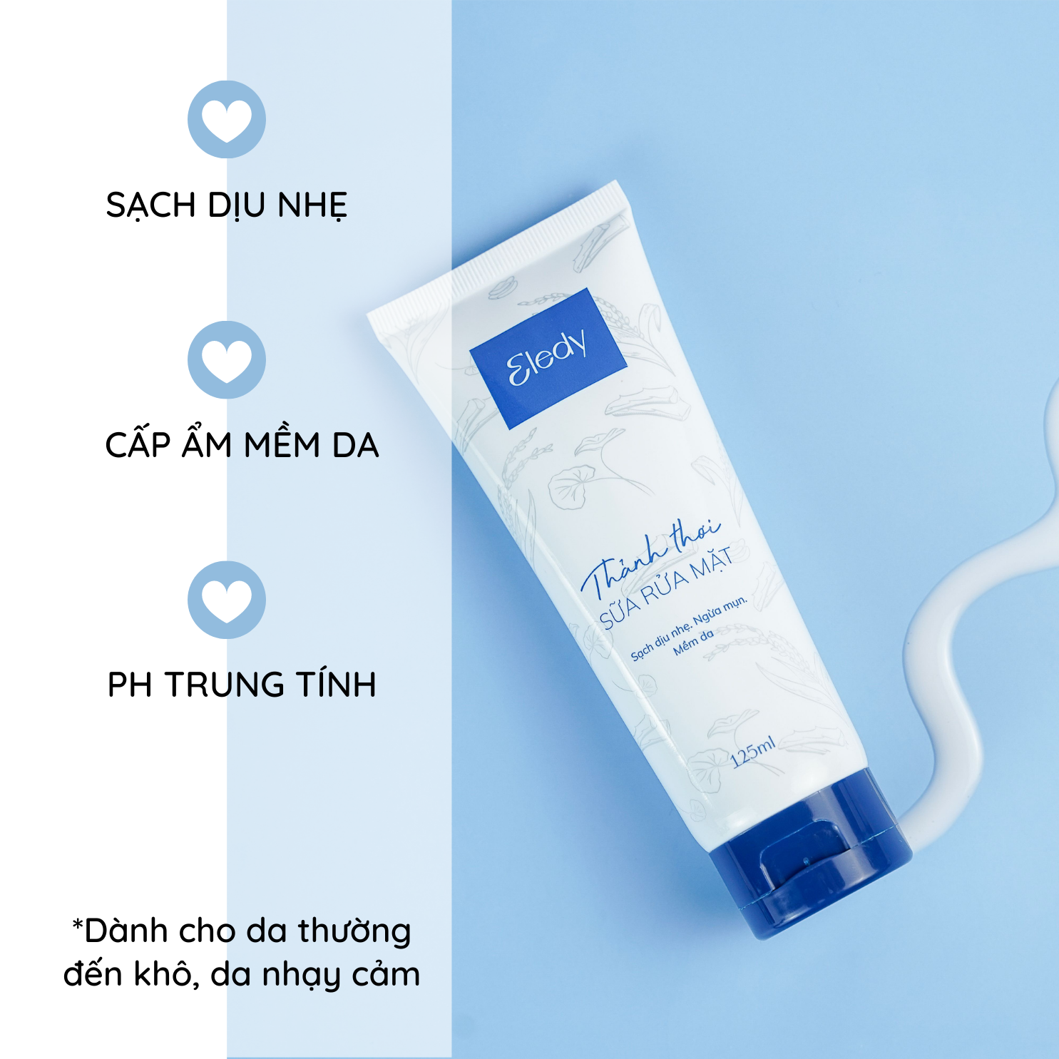 Sữa rửa mặt Thảnh Thơi ELEDY - Sữa rửa mặt dịu nhẹ ngừa mụn dành cho da khô và da hỗn hợp 125ml
