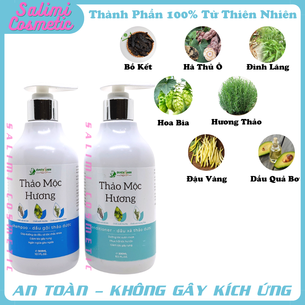 Bộ Đôi Dầu Gội &amp; Dầu Xả Thảo Dược THẢO MỘC HƯƠNG Quyên Lara - Giúp Ngăn Ngừa Rụng Tóc, Kích Thích Mọc Tóc, Phục Hồi Tóc Hư Tổn, Cung Cấp Dưỡng Chất Cho Tóc Luôn Chắc Khỏe, Suôn Mượt Tự Nhiên | Dung Tích 300ml - HÀNG CHÍNH HÃNG