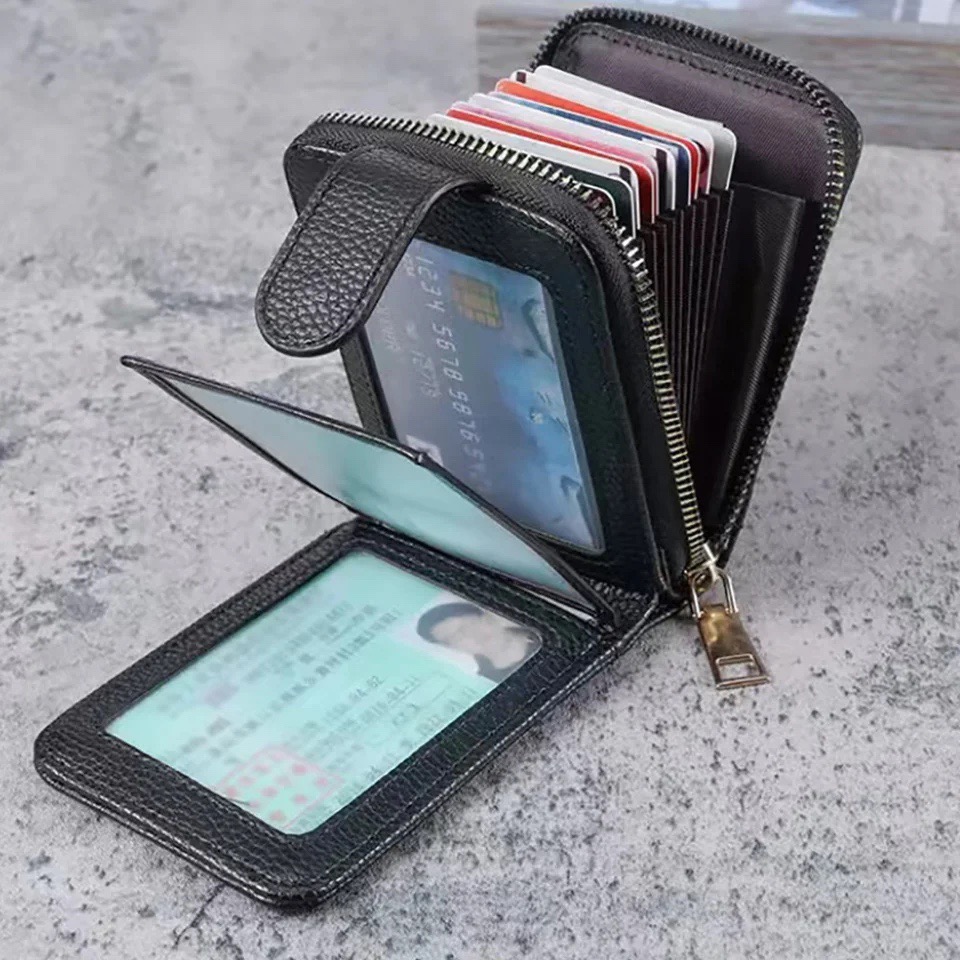 Ví nam Nữ da bò cao cấp phong cách mới, Bóp Da Nam Nữ chống từ tính RFID, Nhiều ngăn đựng thẻ tín dụng