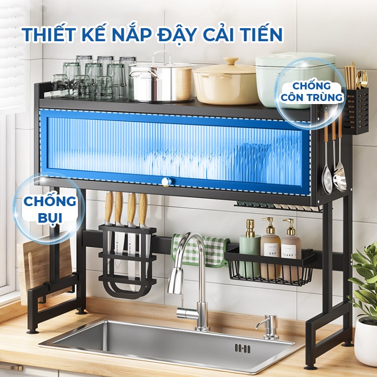 Kệ Để Chén Đĩa Có Nắp Đậy VANDO Chống Bụi Chống Côn Trùng Sạch Sẽ Tiện Lợi Cho Nhà Bếp