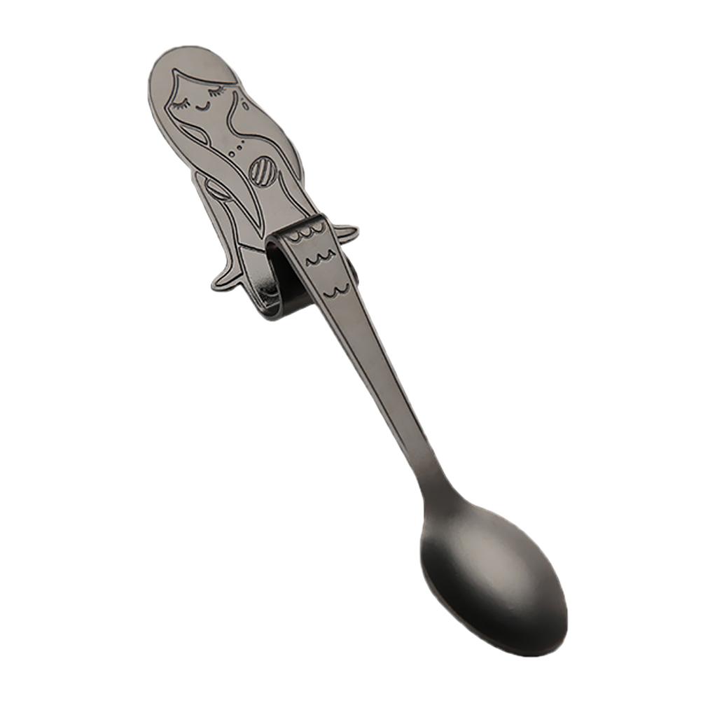 2xStainless Steel Table Dinner Soup Tea Spoon Tableware 4 Colors black