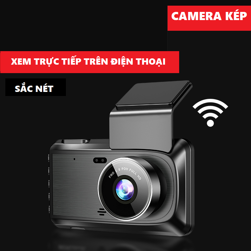 Camera hành trình WiFi cao cấp V-95 Màn Hình Cảm Ứng 4 Inch Night VíSion tích hợp cam kép trước sau - Xem trên điện thoại qua APP - Độ phân giải 1080P sắc nét , WIFI.phát hiện chuyển động