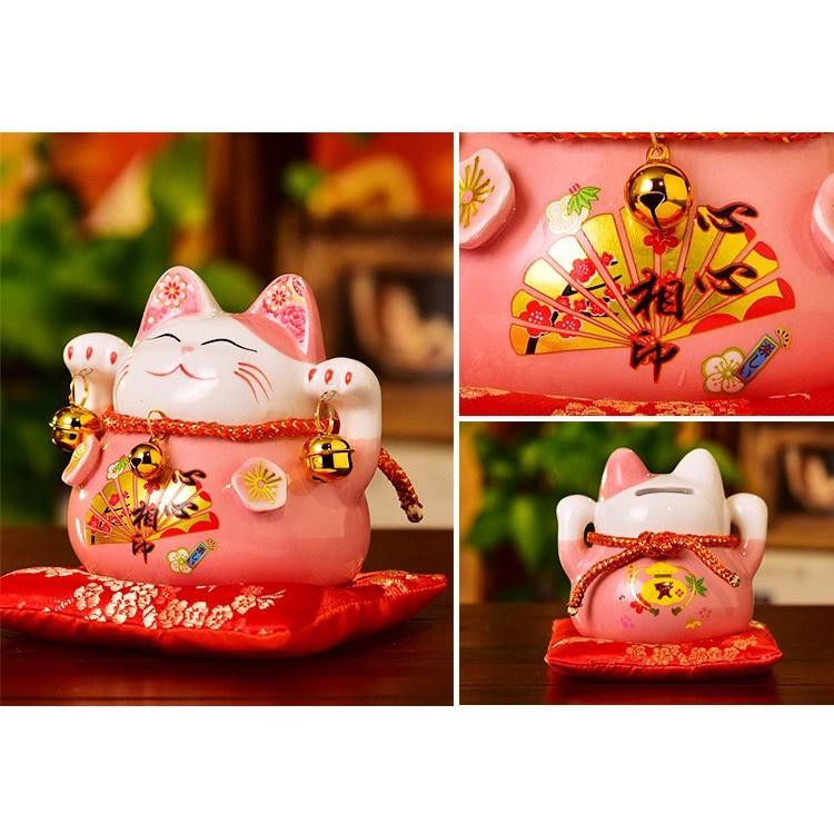 Mèo thần tài , vẫy tay may mắn tài lộc mèo nhật bản Maneki Nekko băng gốm sứ cao cấp