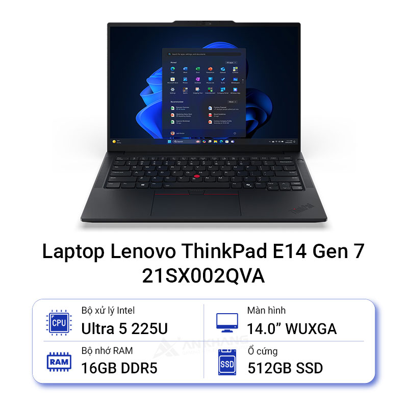 Laptop Lenovo ThinkPad E14 Gen 7 21SX002QVA (Intel Core Ultra 5 225U | 16GB | 512GB | 14 inch WUXGA | Intel Graphics | NoOS | Đen) - HÀNG CHÍNH HÃNG