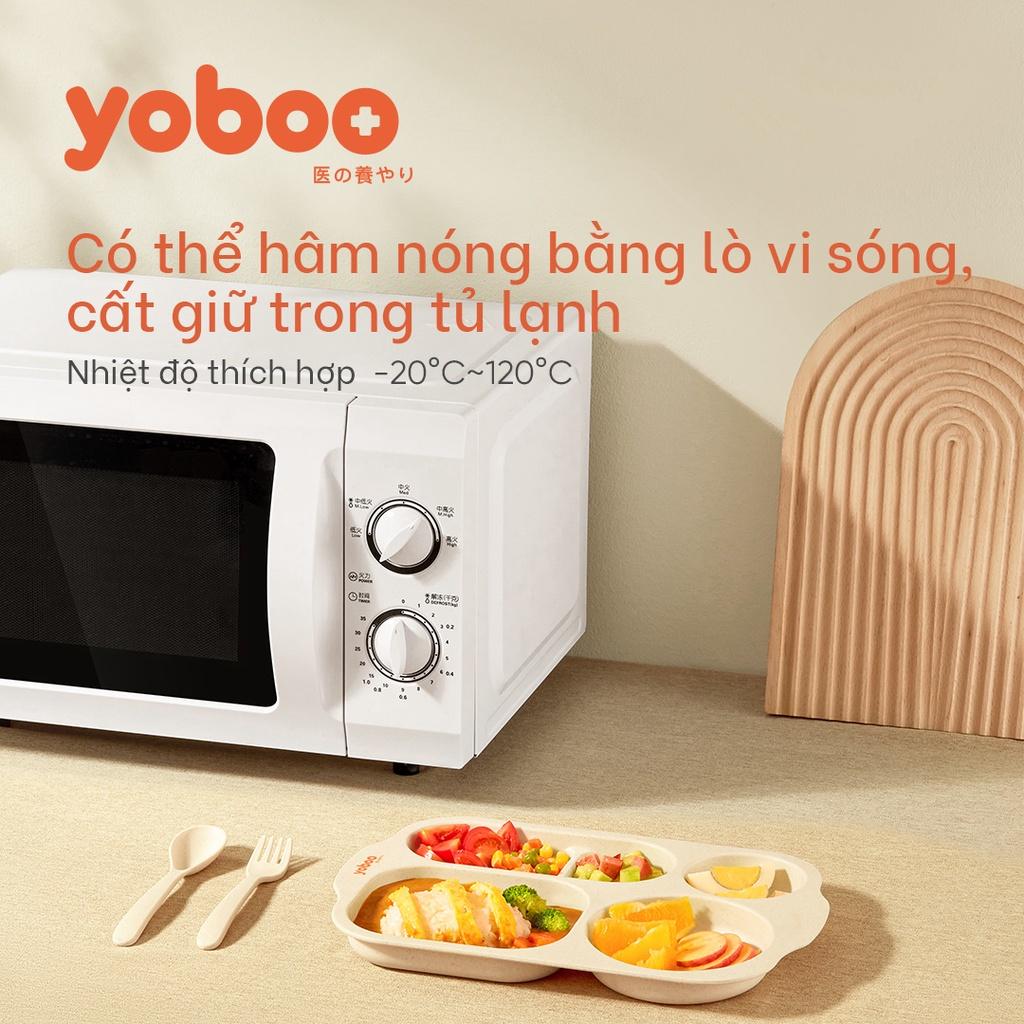 Khay tập ăn dặm cho bé Yoboo YB-0031 kèm thìa, muỗng, đũa, chất liệu lúa mạch dùng được cho lò vi sóng - Hàng chính hãng