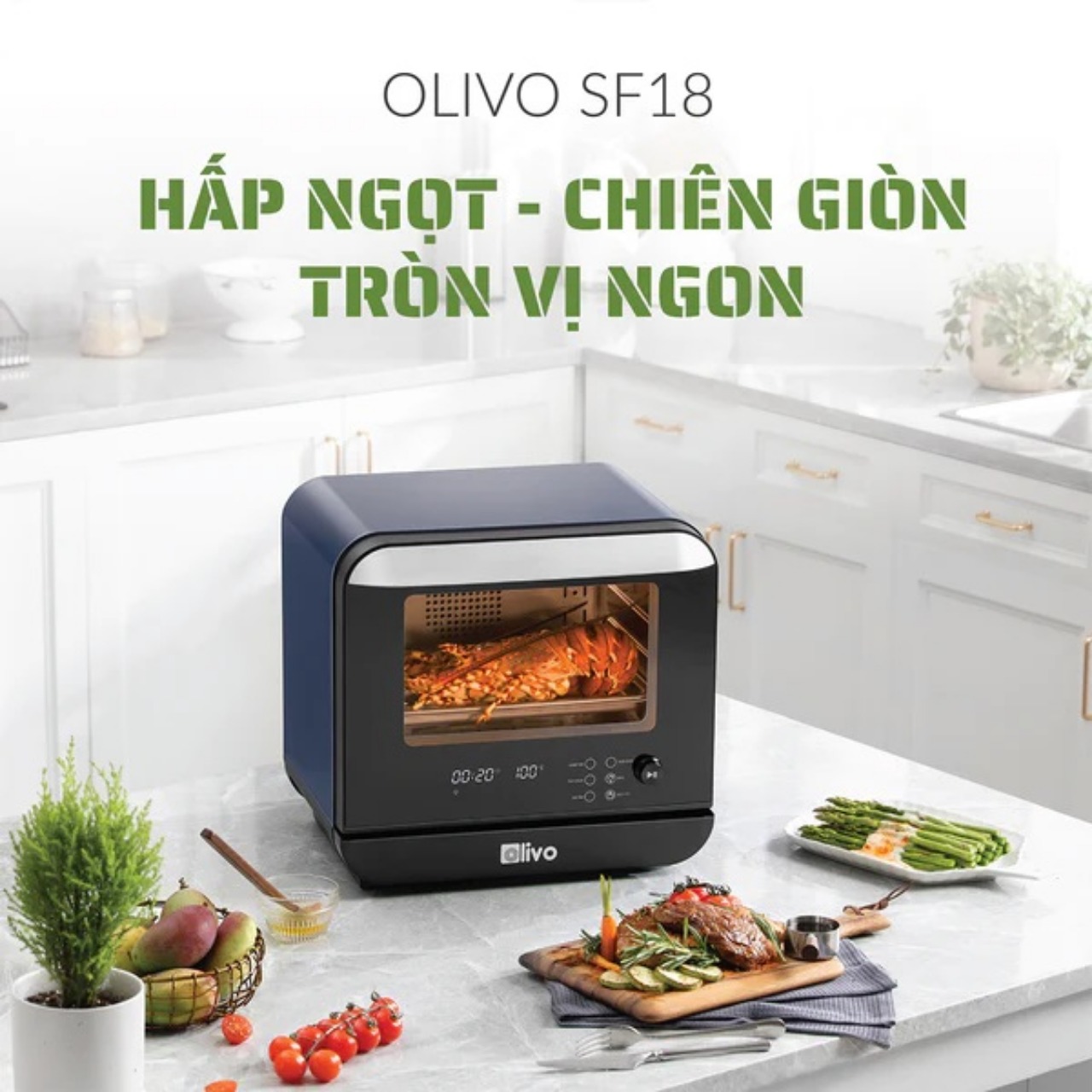 Nồi Chiên Không Dầu OLIVO SF18 - 50 Chức Năng, Dung Tích 18L, Công Suất 2450W, Hàng Chính Hãng