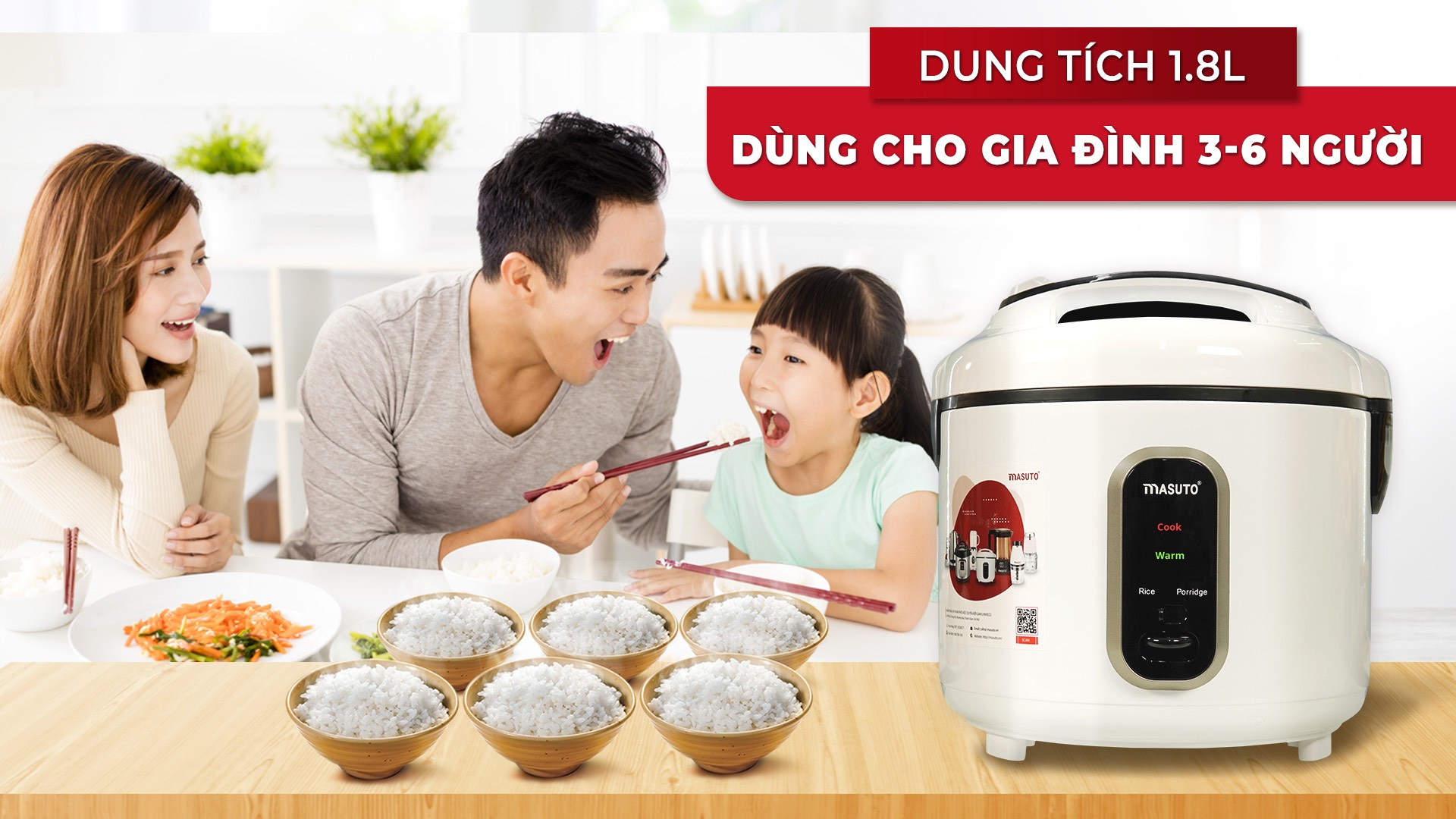 Nồi Cơm Điện Masuto Lòng Niêu 1.8L 3 Lớp Chống Dính Nấu Cơm Siêu Ngon Cao Cấp Phiên Bản Mới Nhất-Hàng chính hãng