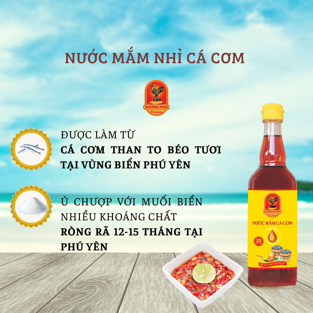 Nước mắm cá cơm Hương Phú 20 độ đạm 510ML - Hàng Chính Hãng