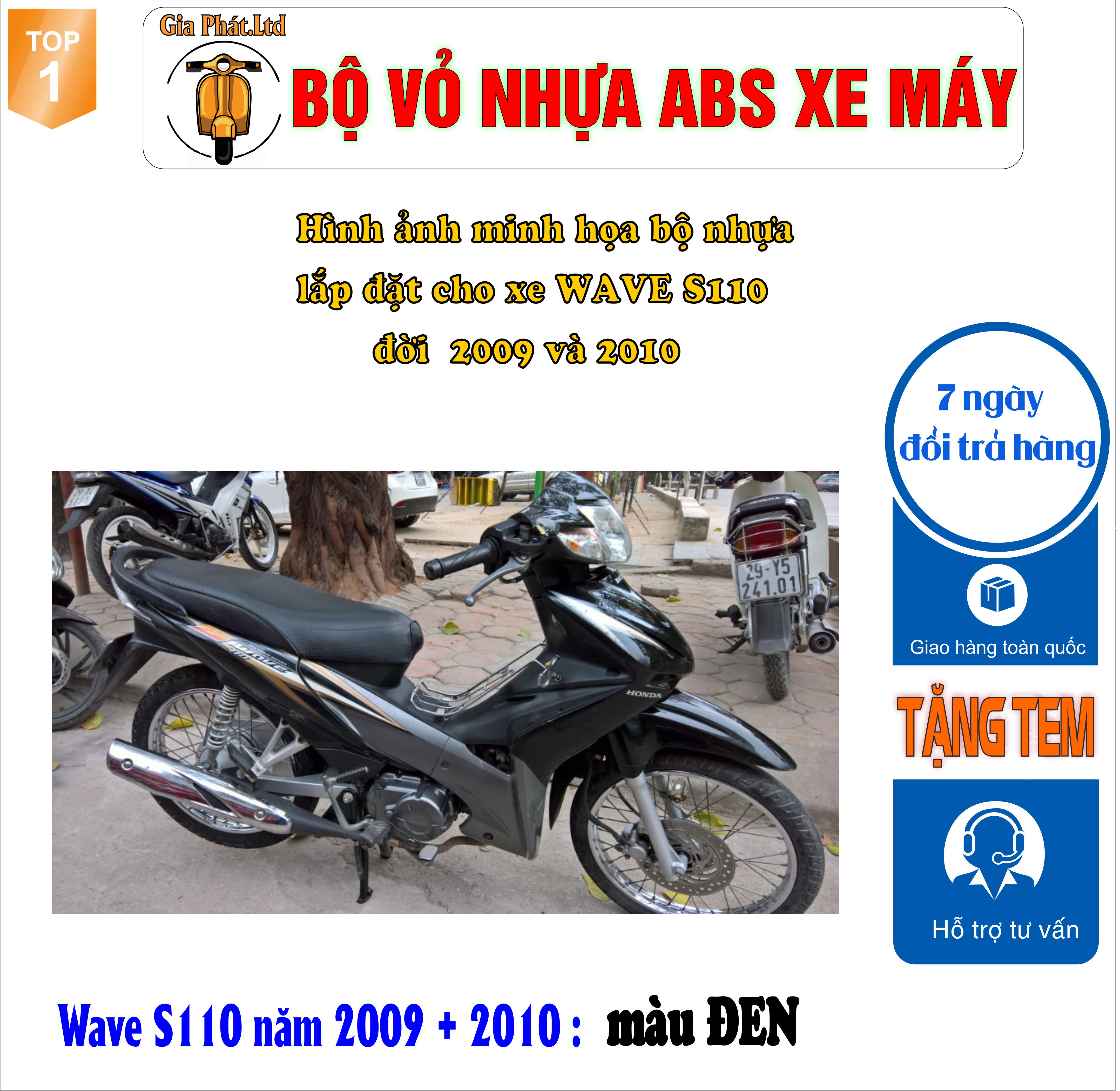 Bộ dàn áo xe WAVE S110 - RS110 màu ĐEN , nhựa ABS nguyên sinh-TKB-544-8030