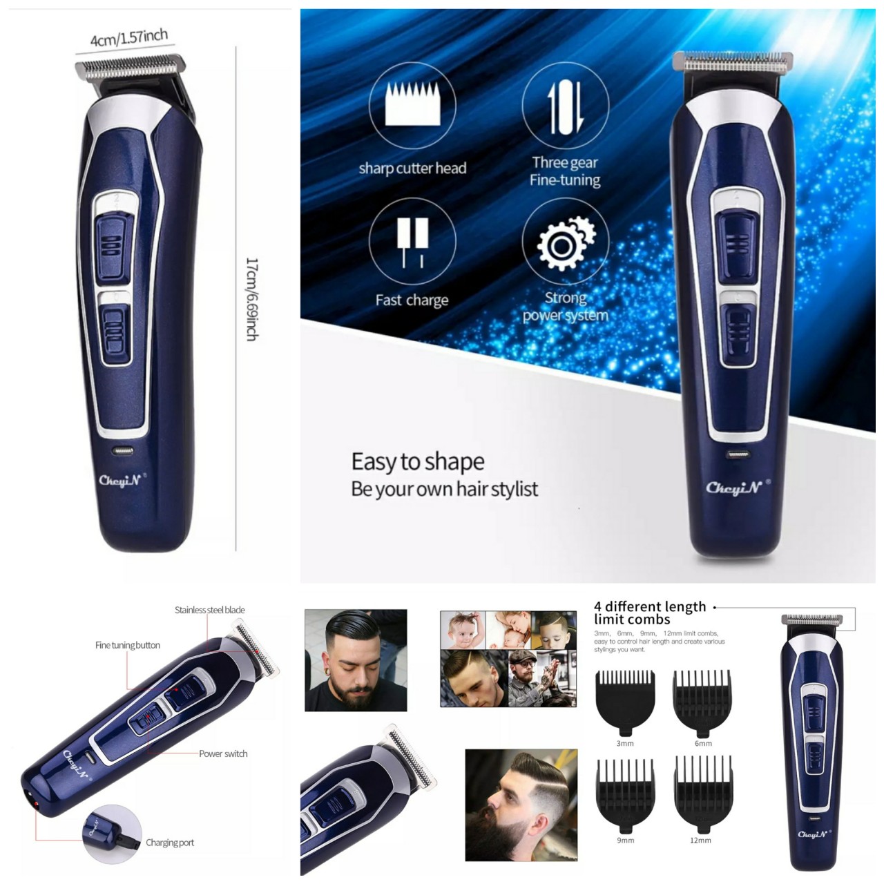Tông Đơ Cắt Tóc Không Dây Chuyên Nghiệp KM-809A với 3 tốc độ điều chỉnh