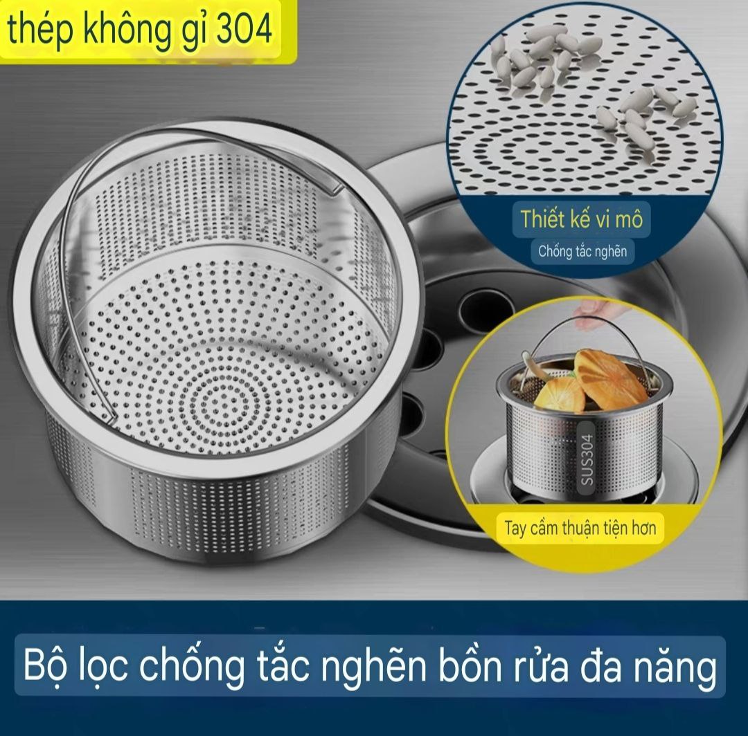 Dụng cụ lọc rác bằng inox 304 tránh tắc nghẽn bồn rửa bát bền đẹp có quai xách