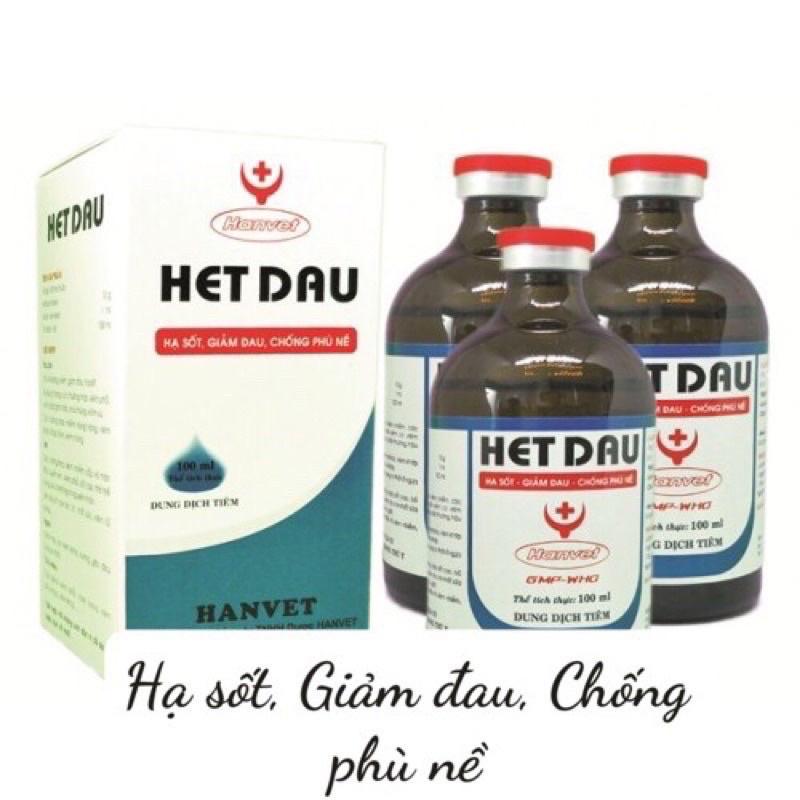 [ THÚ Y ] 1 lọ HET DAU 100ml dùng trị kháng viêm, giảm đau, hạ sốt., viêm phổi, viêm đường hô hấp, phù thủng, viêm vú, nhiễm trùng nặng, viêm khớp, đi tập tễnh, viêm móng trên trâu bò lợn gà chó mèo