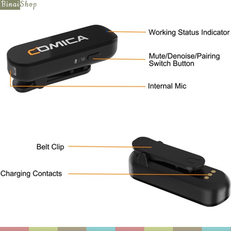 Comica Vimo S (MI / UC) - Micro Cài Áo Không Dây 2.4GHz, Nhỏ Gọn, Lọc Tiềng Ồn Cho Smartphone - Hàng chính hãng