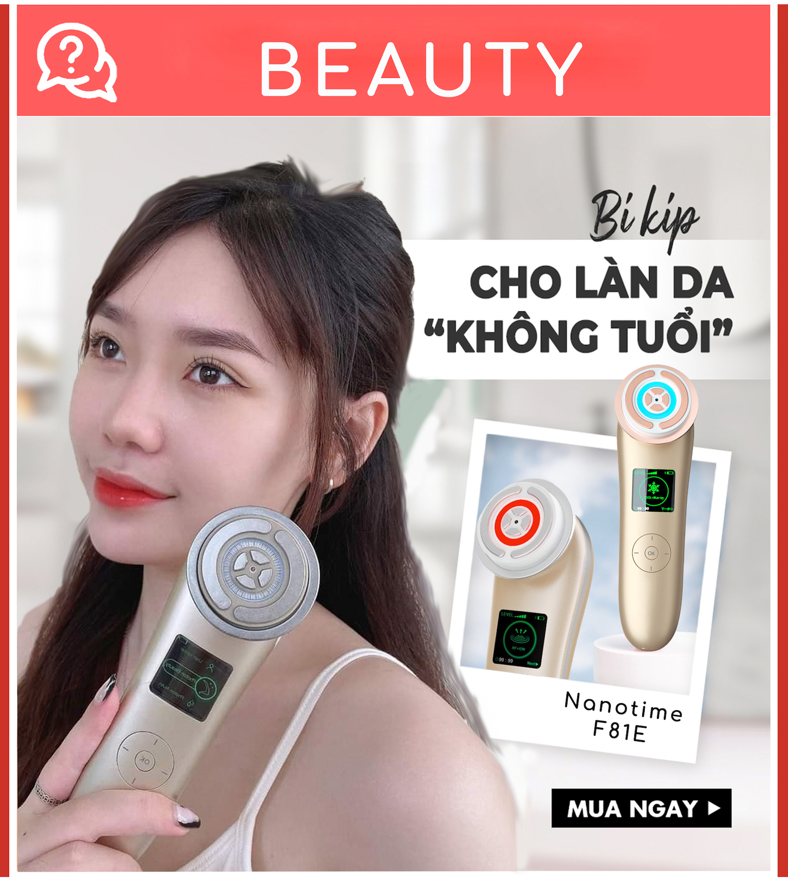 Máy nâng cơ, đẩy dưỡng chất trẻ hoá da thông minh, Nanotime BEAUTY F81E cao cấp nhất hàng chính hãng Bảo Hành 2 Năm