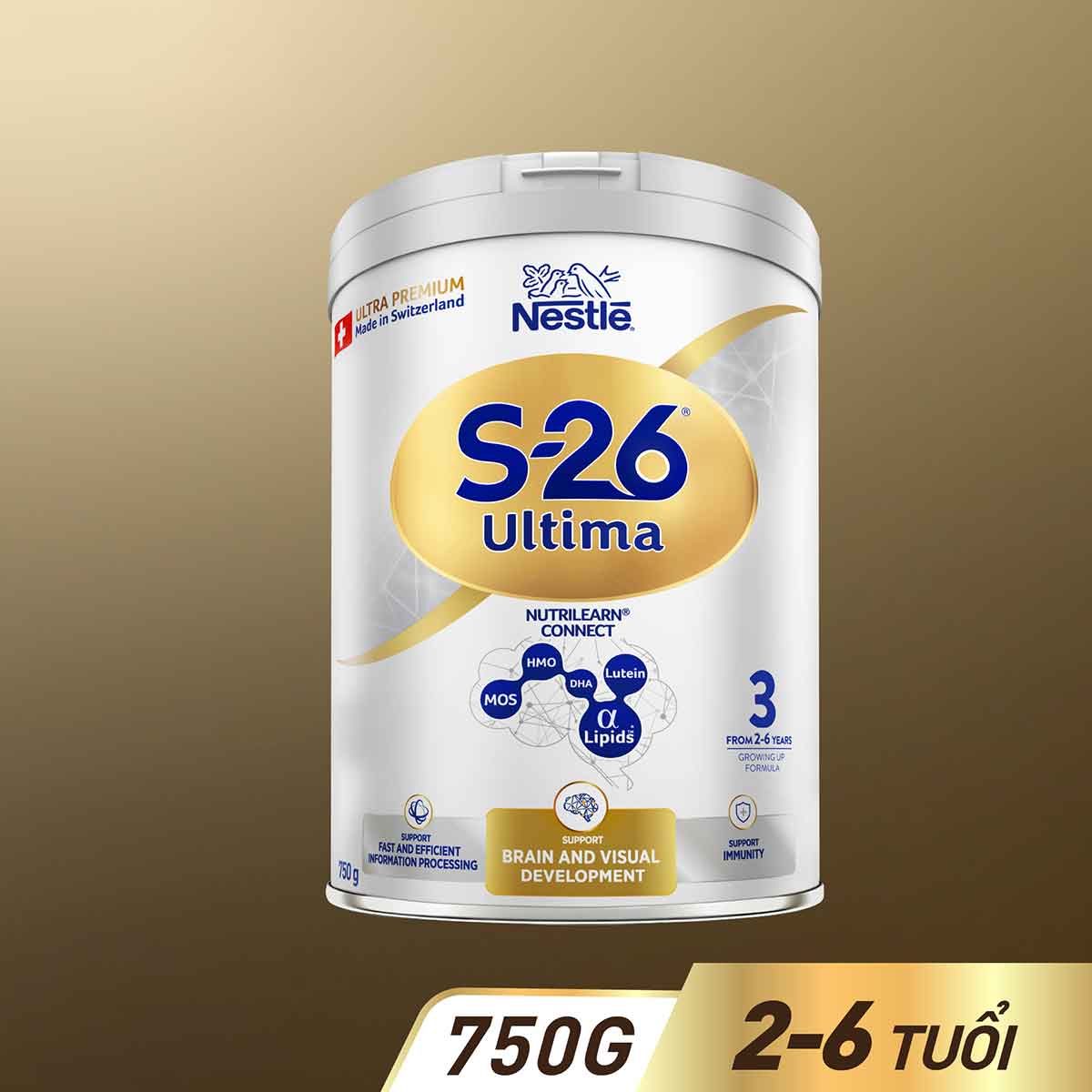 Sữa bột công thức S-26 ULTIMA 3 750G với hợp chất NUTRILEARN CONNECT giúp tăng tốc độ kết nối não bộ - Dành cho bé từ 2 - 6 tuổi - Tặng Bàn chải điện Happy Rabbit