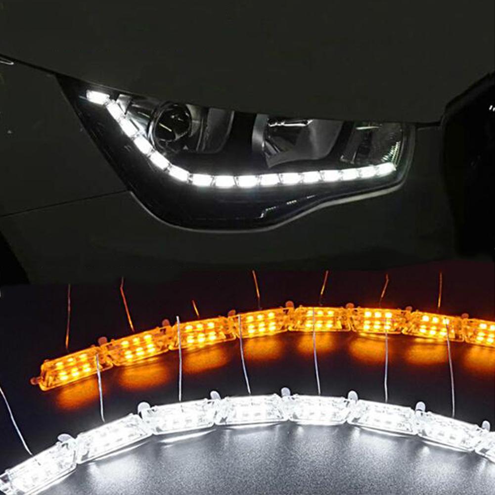 2pcs Flexible LED Strip Light DRL Daytime Running Light Waterproof Sequential Flow Headlight Runners Corner Turn Signal DRL