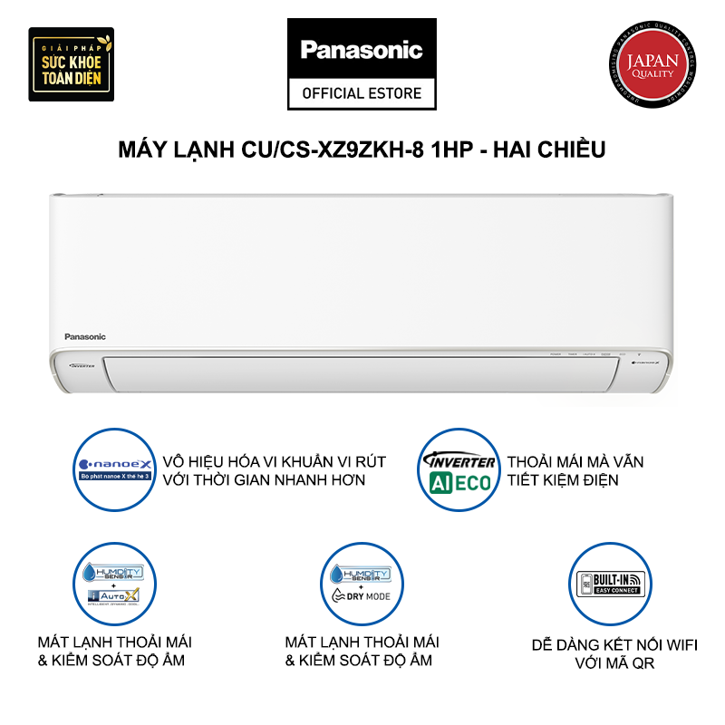 [Trả góp 0%] Máy lạnh/Điều hòa Panasonic CU/CS-XZ9ZKH-8 - Công suất 1HP - Hai chiều - Lọc sạch không khí nanoeX - Kết nối wifi - Hàng chính hãng