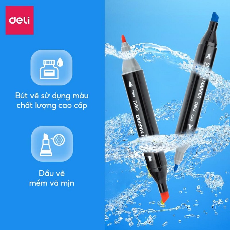 Bút màu marker 2 đầu túi vải chuyên dùng cho thiết kế - họa cụ vẽ tranh cao cấp Deli C182