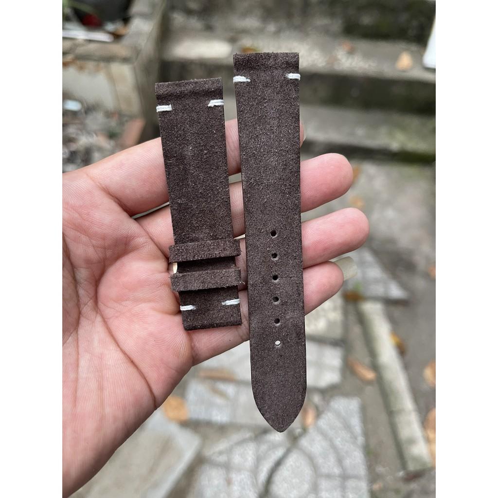 Dây đồng hồ da bò lộn chốt chỉ 2 đầu màu nâu đậm tặng khóa có size lẻ