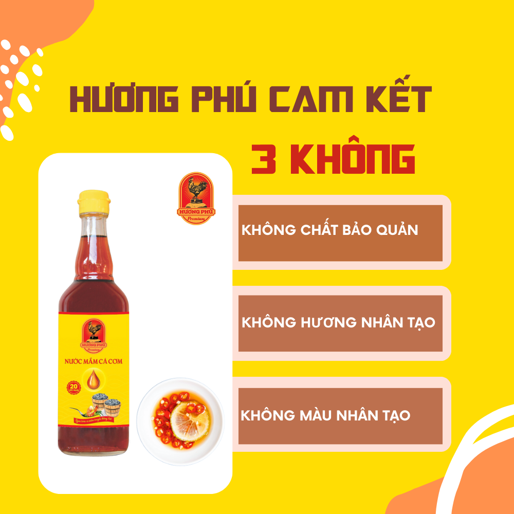 Nước mắm cá cơm Hương Phú 20 độ đạm 510ML - Thùng 6 chai - Hàng chính hãng