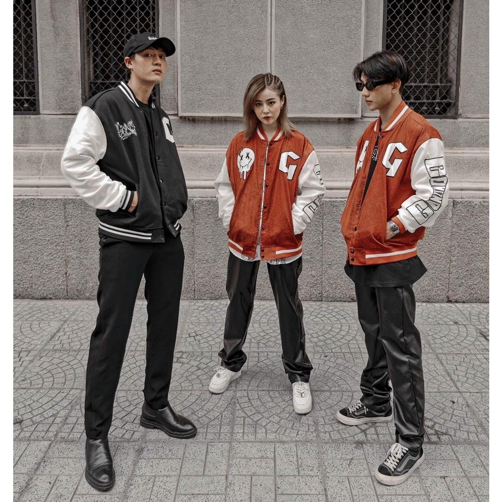 Hình ảnh Áo Khoác Nhung Gân Tăm Bomber Jackets Thêu Logo G.O.N.Z Cúc Bấm Unisex Nam Nữ Form Rộng Ulzzang