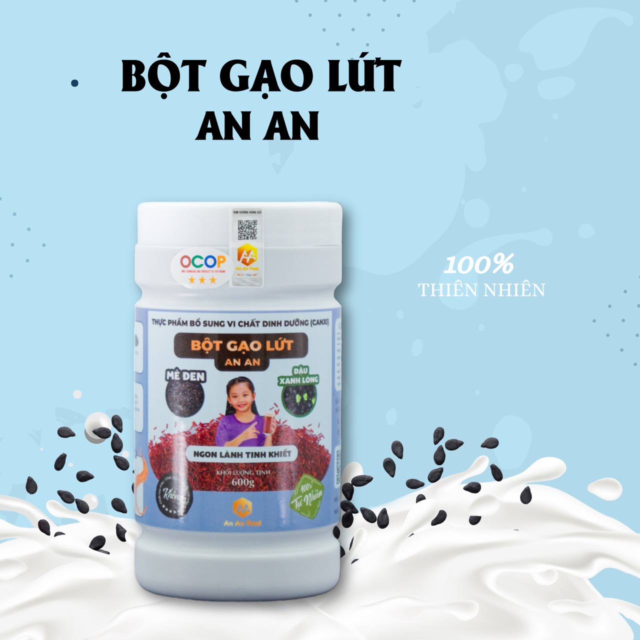 BỘT GẠO LỨT, ĐẬU ĐEN XANH LÒNG, MÈ ĐEN 600g lượng đường thấp hữu cơ tụ nhiên 