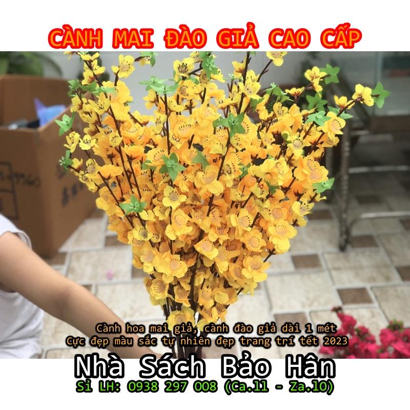 Hoa đào hoa mai giả dài 1m cực đẹp màu sắc tự nhiên giống thật trang trí Tết 2023