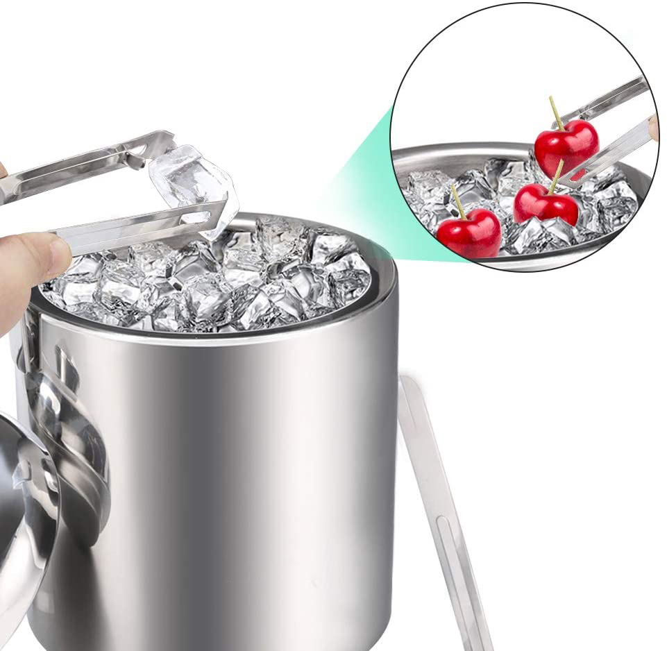 Xô đá Inox 304 Stainless Steel Ice Cube Container Double Walled 1.3L Ice Bucket Container