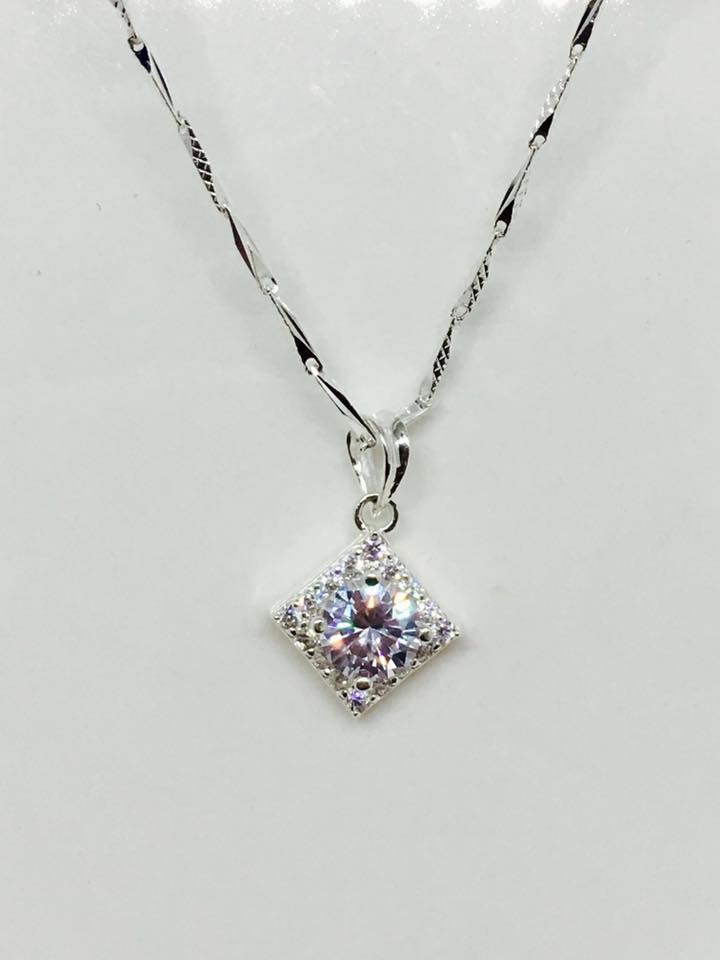 Dây chuyền bạc Italy mặt vuông thời trang