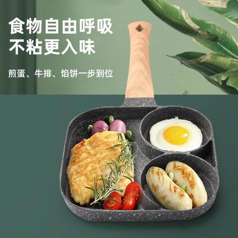 Chảo Đá Chia Ô 3 Ngăn Chiên Dán Đa Năng Chống Dính Tốt, Nấu Được Tất Cả Các Loại Bếp