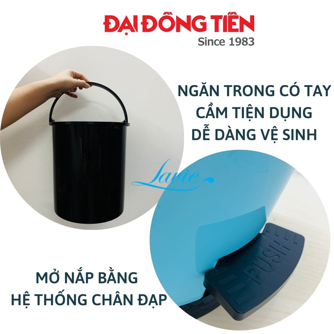 Thùng rác, sọt rác nhựa Đại Đồng Tiến đạp chân nắp tròn hiện đại có tay cầm đựng rác khách sạn, văn phòng, trong nhà