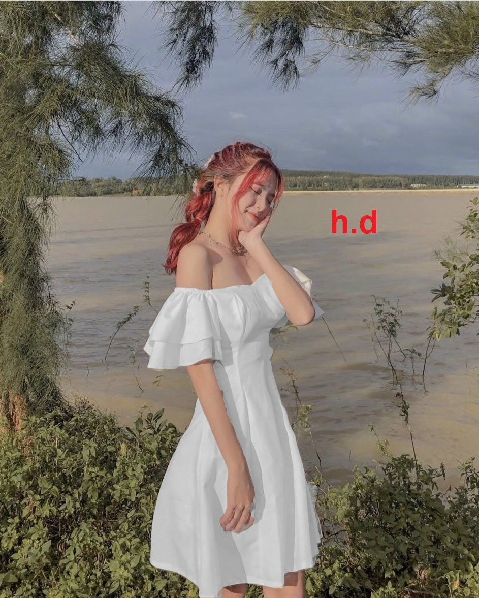 Váy Bệt Vai nữ 2 lớp dáng xòe tôn dáng