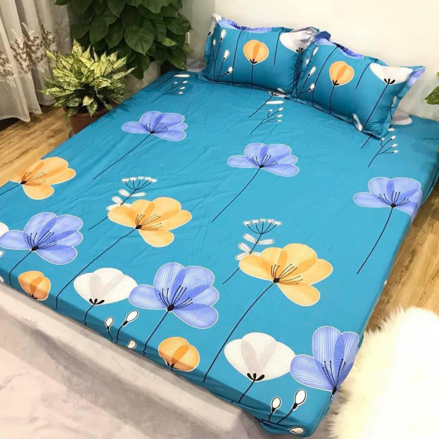 Set 3 món ga gối Poly cotton PL2 - Quạt Xanh + Tặng 1 vỏ gối ôm - Tặng kèm 1 móc khóa Houston