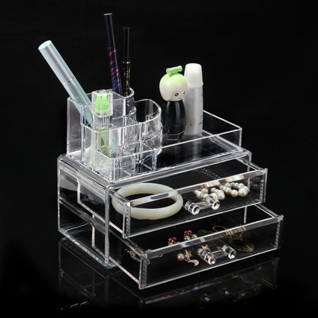 Jewelry Cosmetic Storage Holder Rack 2 Piece Set Acrylic Makeup Organizer