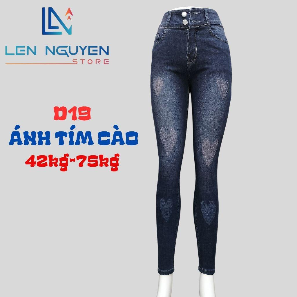 D19_Quần jean nữ, dài, lưng cao, quần bò nữ dáng ôm, quần rin nữ có big size, cho 42kg đến 75kg,LEN NGUYEN STORE - Ánh Tím Trơn