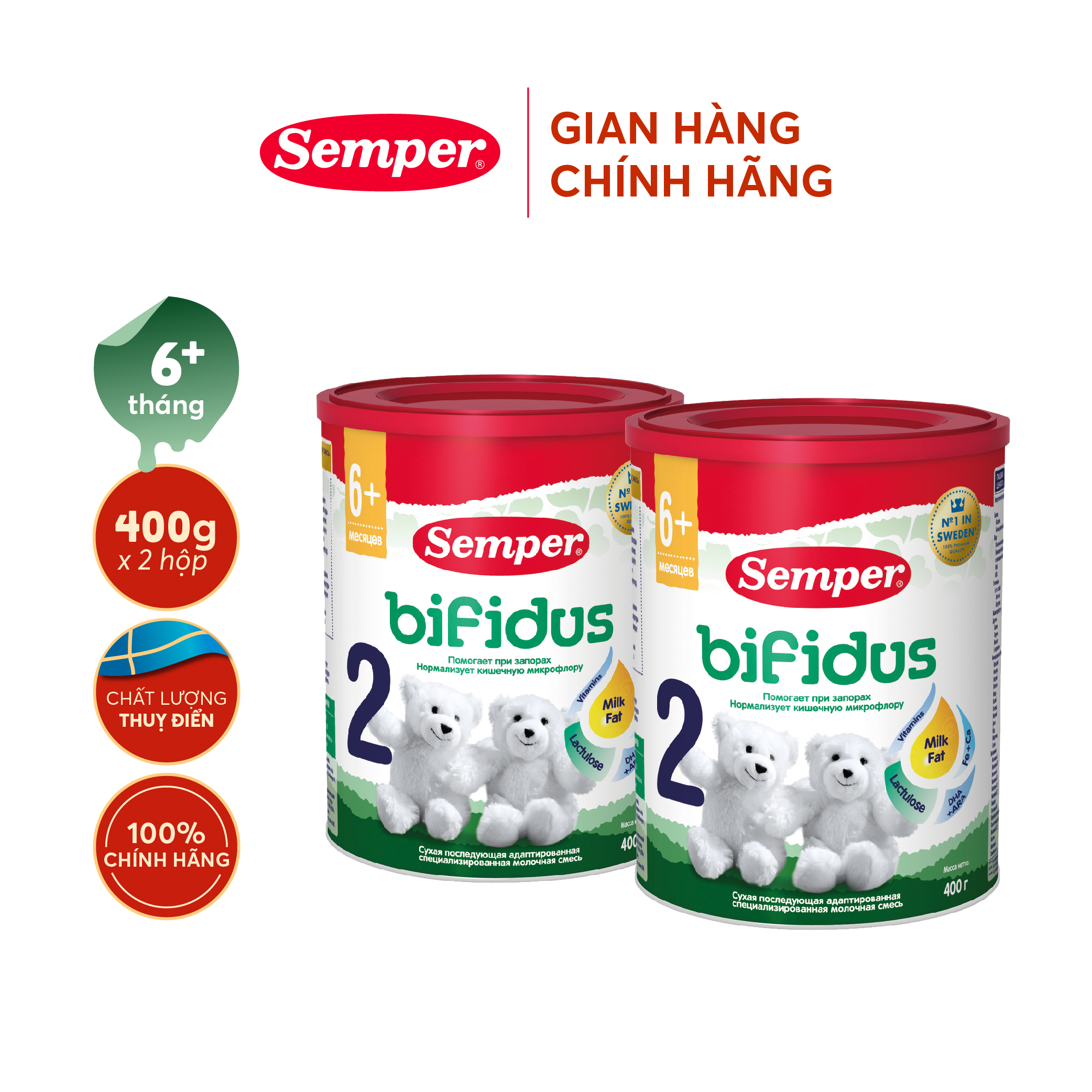 Combo 2 Sữa bột công thức Semper Bifidus số 2 400g/hộp