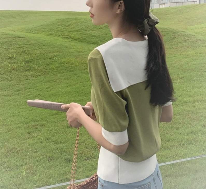 Áo len mỏng ngắn tay cổ khăn choàng