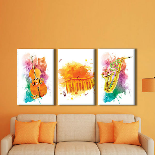 Bộ 3 Tranh Canvas Viền Composite Treo Tường Quán Cà Phê Đẹp "I Love Music" W171