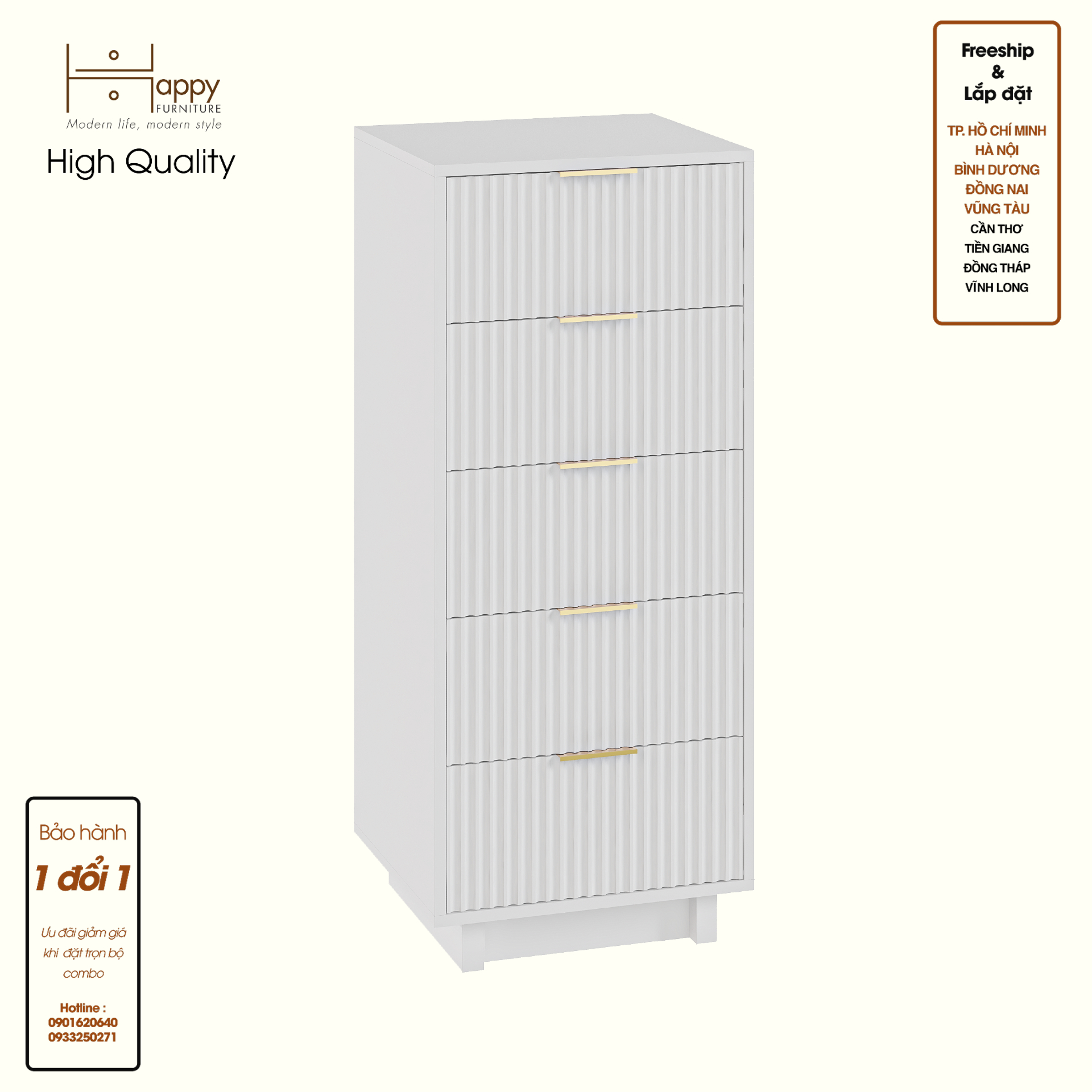 HAPPY FURNITURE , Tủ lưu trữ 5 ngăn kéo - NAMI, THK_243 , 50cm x 45cm x 119cm DxRxC